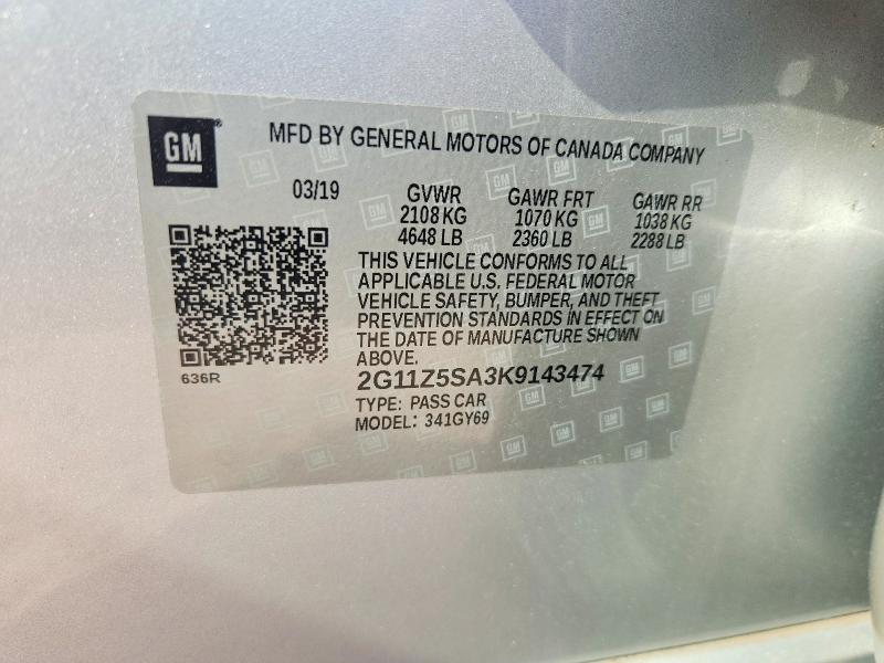 Aukcja sprzedaży 2019 Chevrolet Impala, vin: 2G11Z5SA3K9143474, numer aukcji: 62498766
