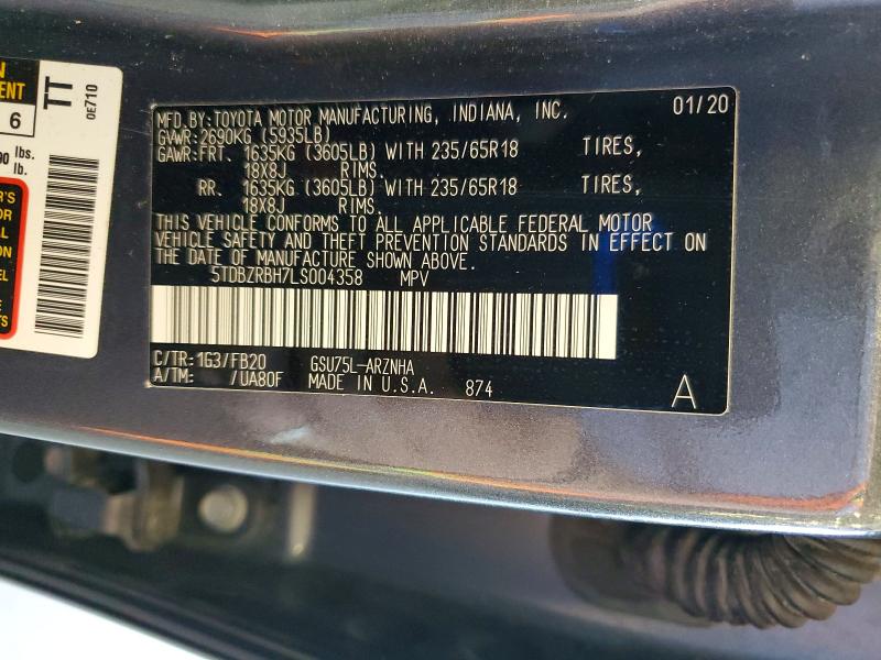 Продаж на аукціоні авто 2020 Toyota Highlander, vin: 5TDBZRBH7LS004358, номер лоту: 65956766