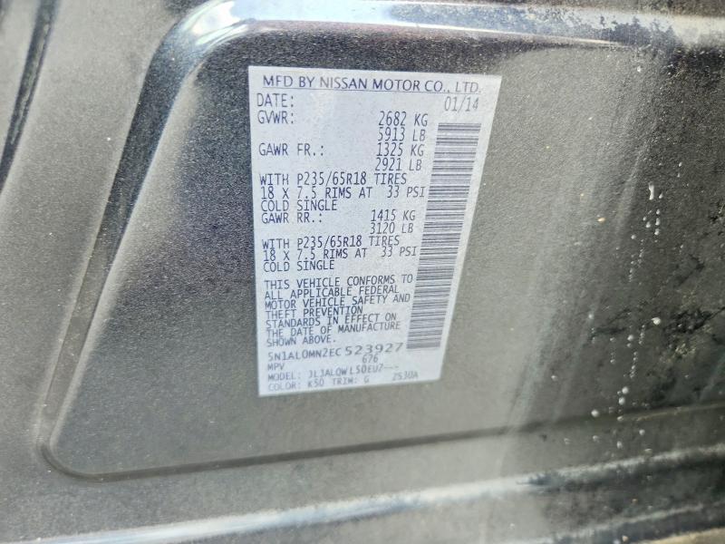 Aukcja sprzedaży 2014 Infiniti Qx60, vin: 5N1AL0MN2EC523927, numer aukcji: 64023166