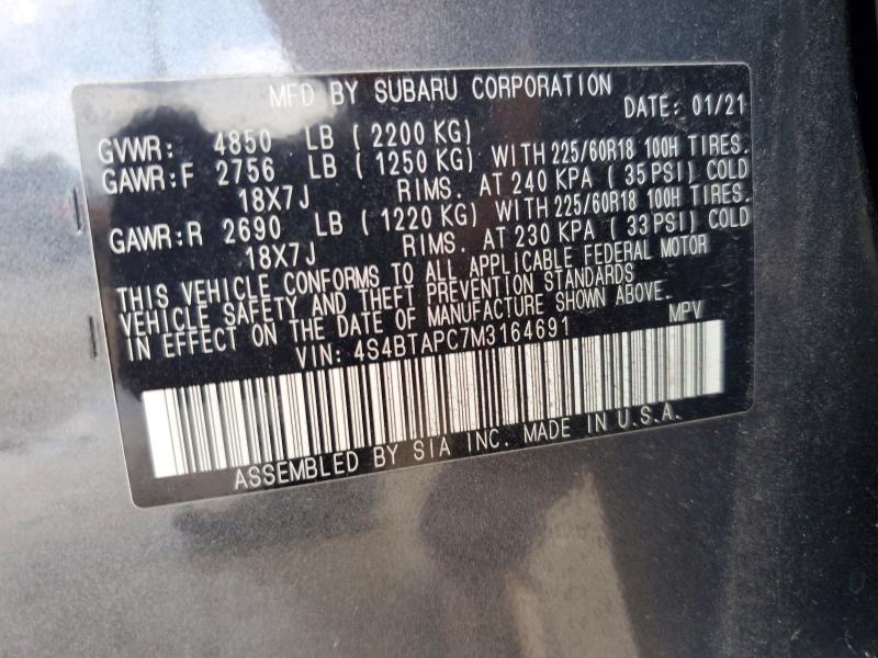 61540566 :رقم المزاد ، 4S4BTAPC7M3164691 vin ، 2021 Subaru Outback مزاد بيع