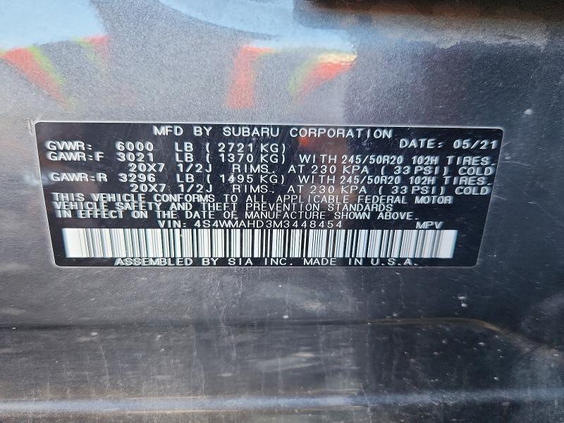 Aukcja sprzedaży 2021 Subaru Ascent, vin: 4S4WMAHD3M3448454, numer aukcji: 63722656