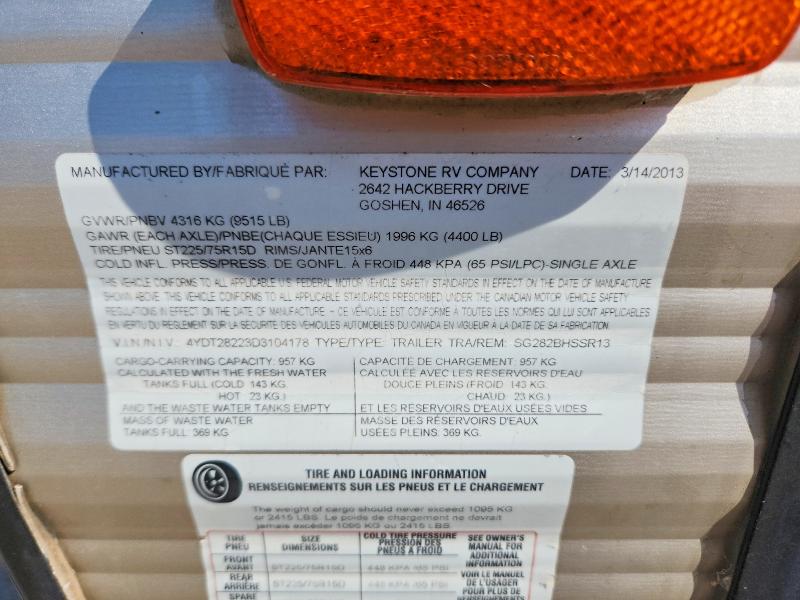 Продажа на аукционе авто 2013 Keystone Springdale, vin: 4YDT28223D3104178, номер лота: 64006456