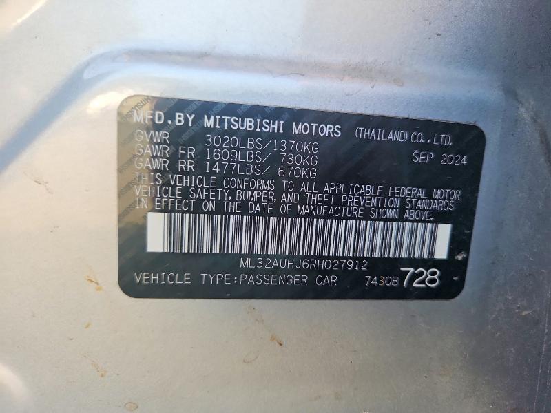 Aukcja sprzedaży 2024 Mitsubishi Mirage, vin: ML32AUHJ6RH027912, numer aukcji: 65008266