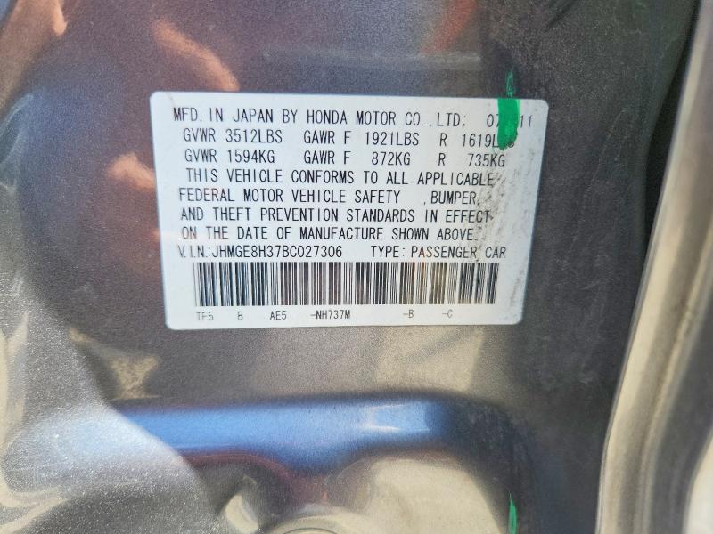Aukcja sprzedaży 2011 Honda Fit, vin: JHMGE8H37BC027306, numer aukcji: 63709816