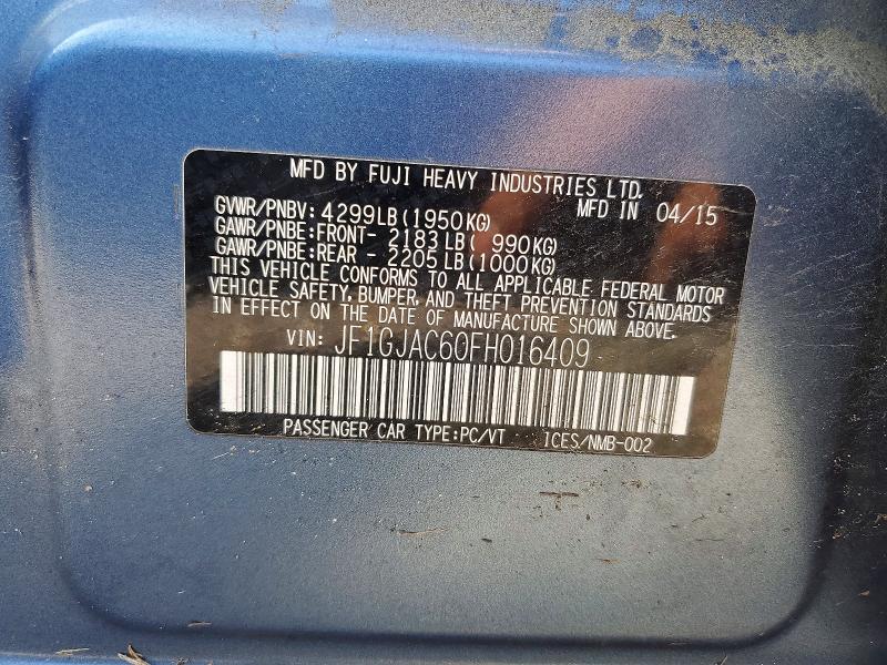 Продажа на аукционе авто 2015 Subaru Impreza, vin: JF1GJAC60FH016409, номер лота: 66648156
