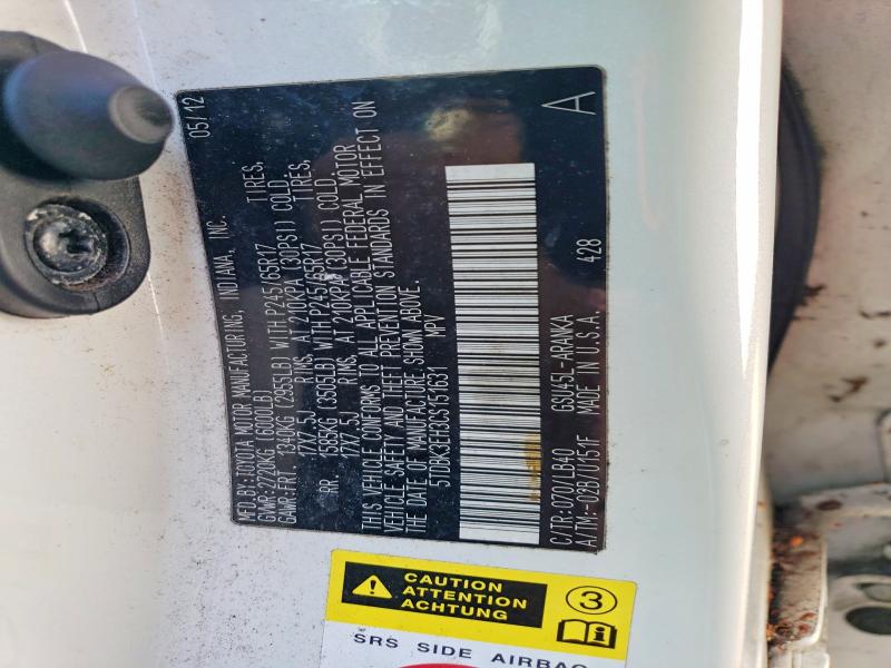 63127086 :رقم المزاد ، 5TDBK3EH3CS151631 vin ، 2012 Toyota Highlander مزاد بيع