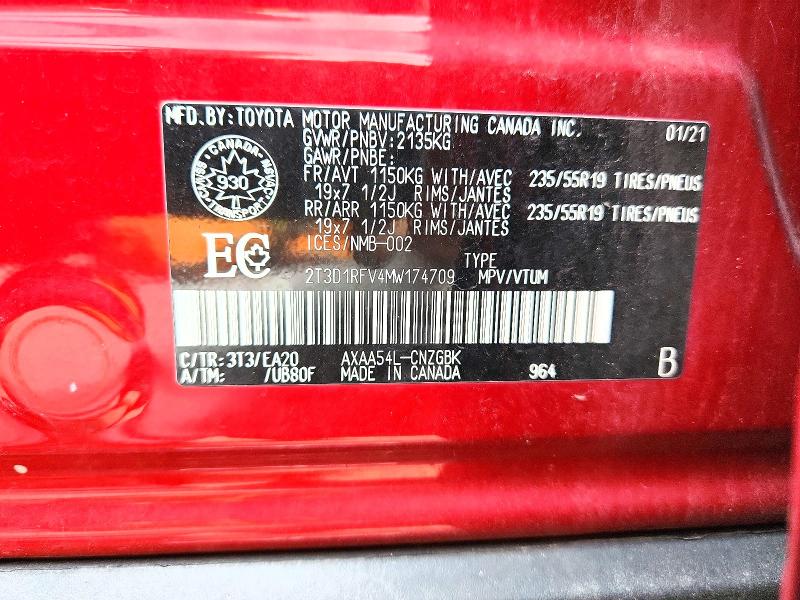 2021 Toyota Rav4 მანქანა იყიდება აუქციონზე, vin: 2T3D1RFV4MW174709, აუქციონის ნომერი: 62992936