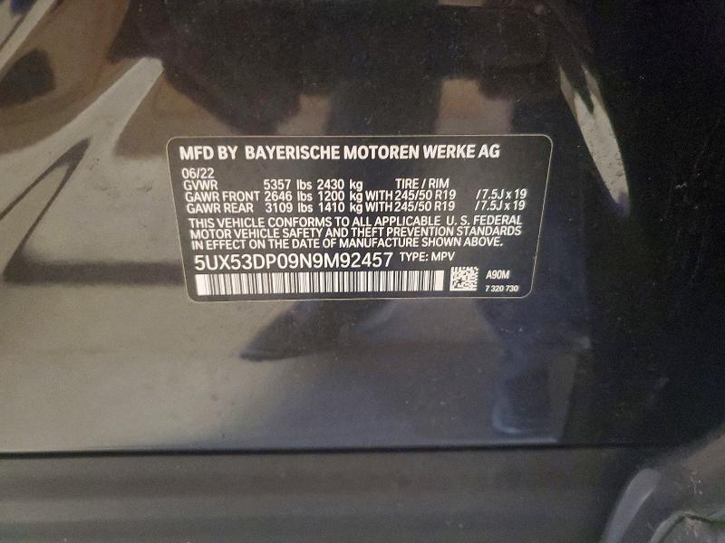 2022 Bmw X3 მანქანა იყიდება აუქციონზე, vin: 5UX53DP09N9M92457, აუქციონის ნომერი: 66342316