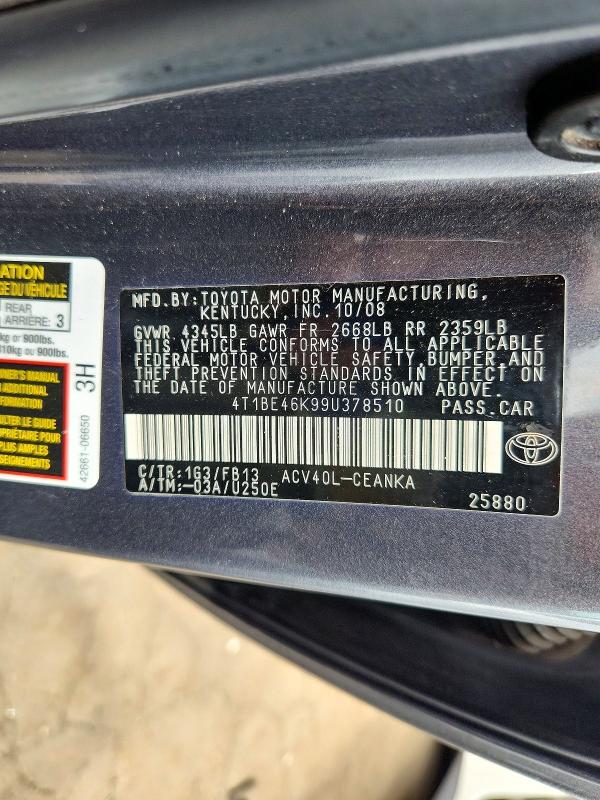 Продажа на аукционе авто 2009 Toyota Camry, vin: 4T1BE46K99U378510, номер лота: 66562026