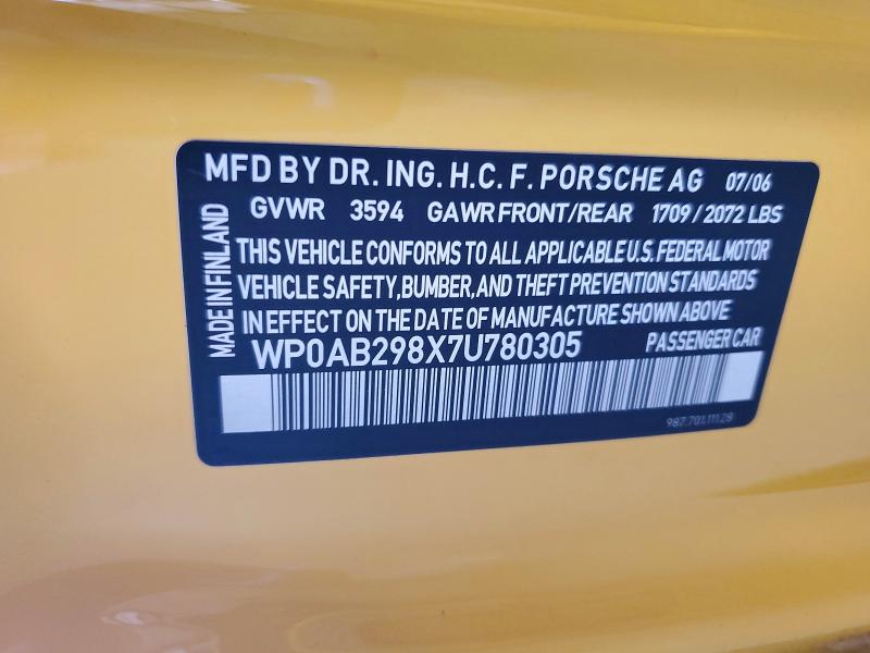 Aukcja sprzedaży 2007 Porsche Cayman, vin: WP0AB298X7U780305, numer aukcji: 64319646
