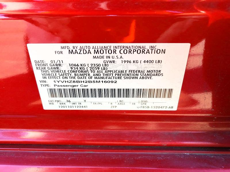 2011 Mazda 6 მანქანა იყიდება აუქციონზე, vin: 1YVHZ8BH2B5M16092, აუქციონის ნომერი: 65345656