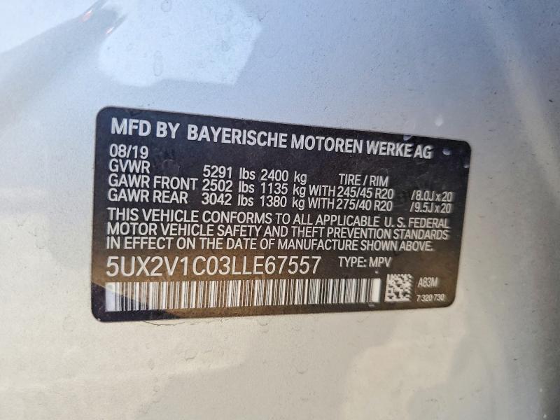 66136106 :رقم المزاد ، 5UX2V1C03LLE67557 vin ، 2020 Bmw X4 مزاد بيع