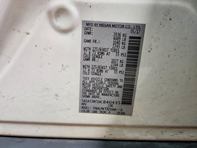 65438586 :رقم المزاد ، 5N1AT2MT1HC840435 vin ، 2017 Nissan Rogue مزاد بيع