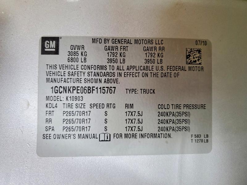2011 Chevrolet Silverado მანქანა იყიდება აუქციონზე, vin: 1GCNKPE06BF115767, აუქციონის ნომერი: 65637366