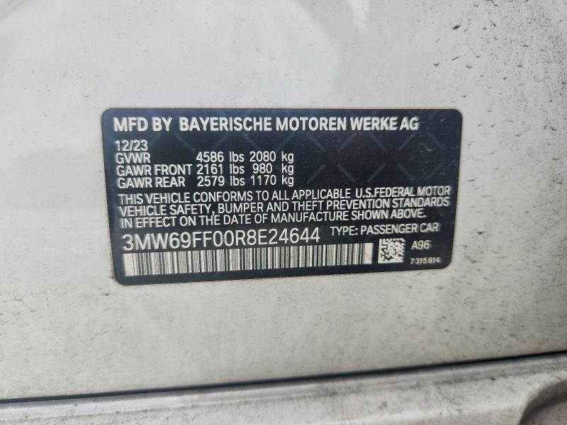 2024 Bmw 330i მანქანა იყიდება აუქციონზე, vin: 3MW69FF00R8E24644, აუქციონის ნომერი: 63001716