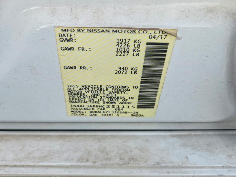 2017 Nissan Altima მანქანა იყიდება აუქციონზე, vin: 1N4AL3AP8HC251115, აუქციონის ნომერი: 66561036