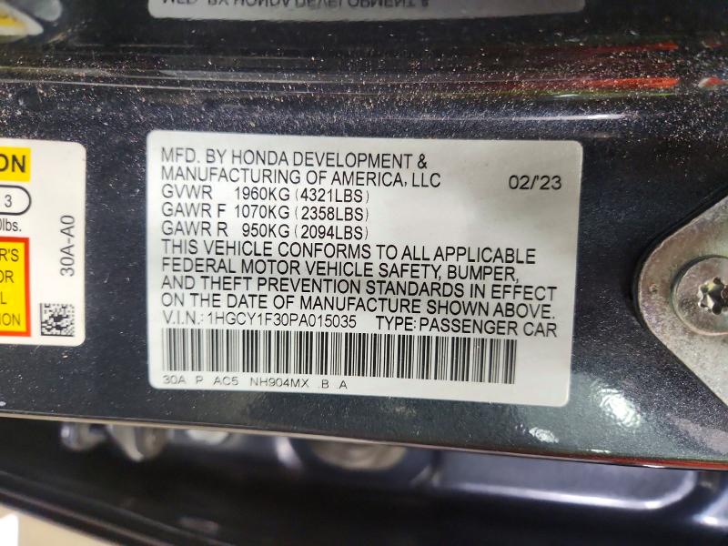 Auction sale of the 2023 Honda Accord, vin: 1HGCY1F30PA015035, lot number: 65350216
