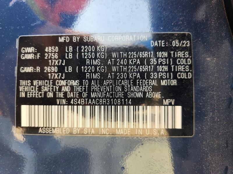 64422306 :رقم المزاد ، 4S4BTAAC8R3108114 vin ، 2024 Subaru Outback مزاد بيع