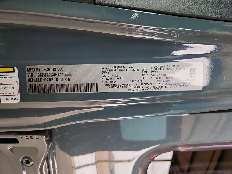 64471646 :رقم المزاد ، 1C6HJTAG4RL115698 vin ، 2024 Jeep Gladiator مزاد بيع