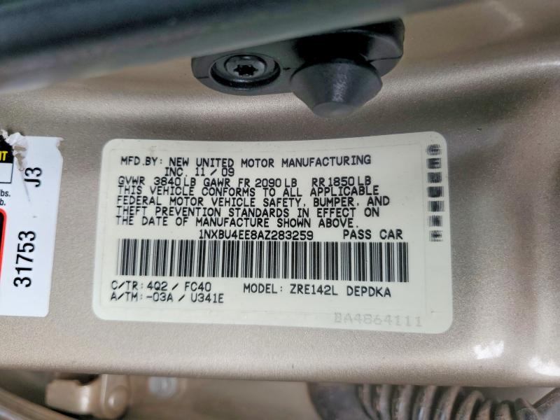 Продаж на аукціоні авто 2010 Toyota Corolla, vin: 1NXBU4EE8AZ283259, номер лоту: 66129476