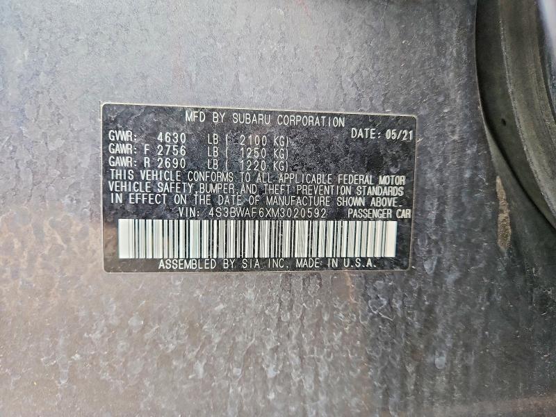 Продаж на аукціоні авто 2021 Subaru Legacy, vin: 4S3BWAF6XM3020592, номер лоту: 67192906