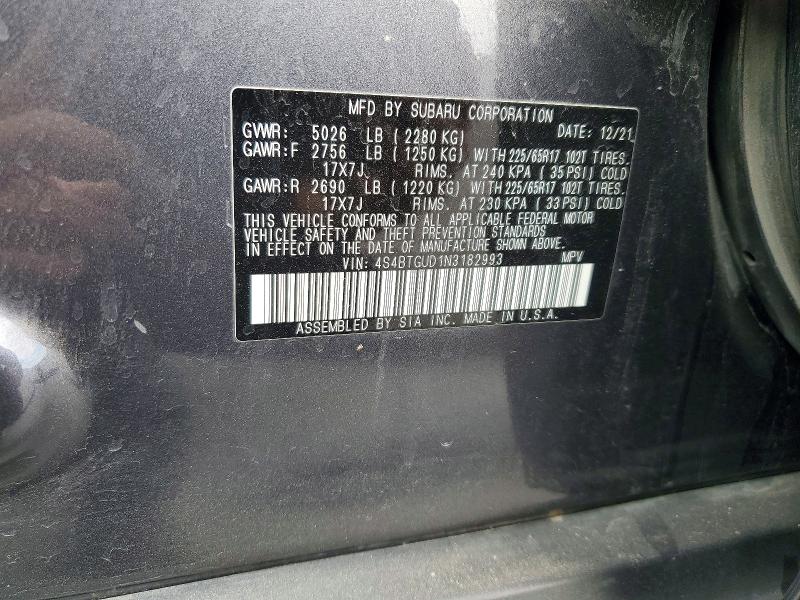 65394726 :رقم المزاد ، 4S4BTGUD1N3182993 vin ، 2022 Subaru Outback مزاد بيع