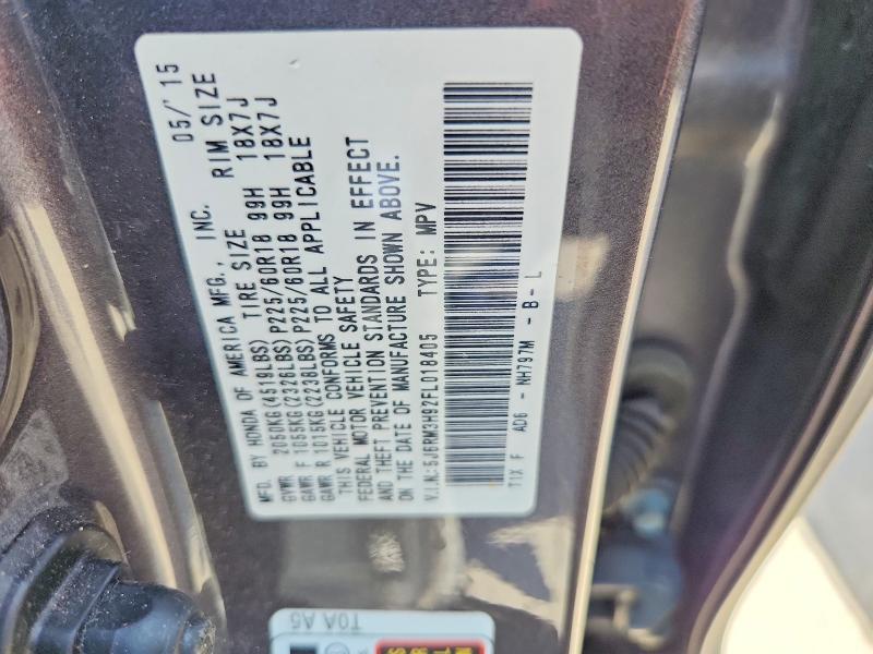 2015 Honda Cr-v მანქანა იყიდება აუქციონზე, vin: 5J6RM3H92FL018405, აუქციონის ნომერი: 64808016