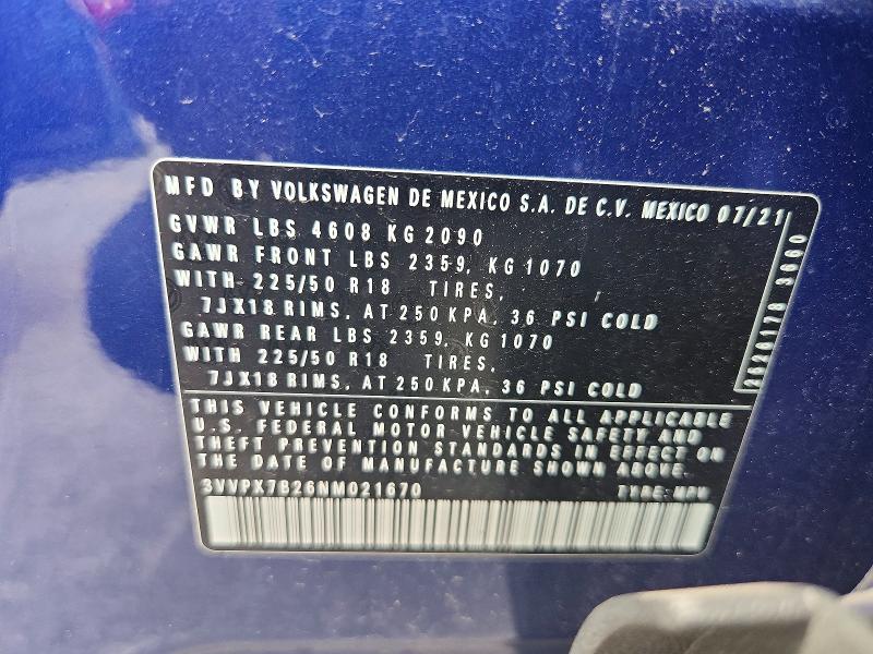 Продажа на аукционе авто 2022 Volkswagen Taos, vin: 3VVPX7B26NM021670, номер лота: 65534746