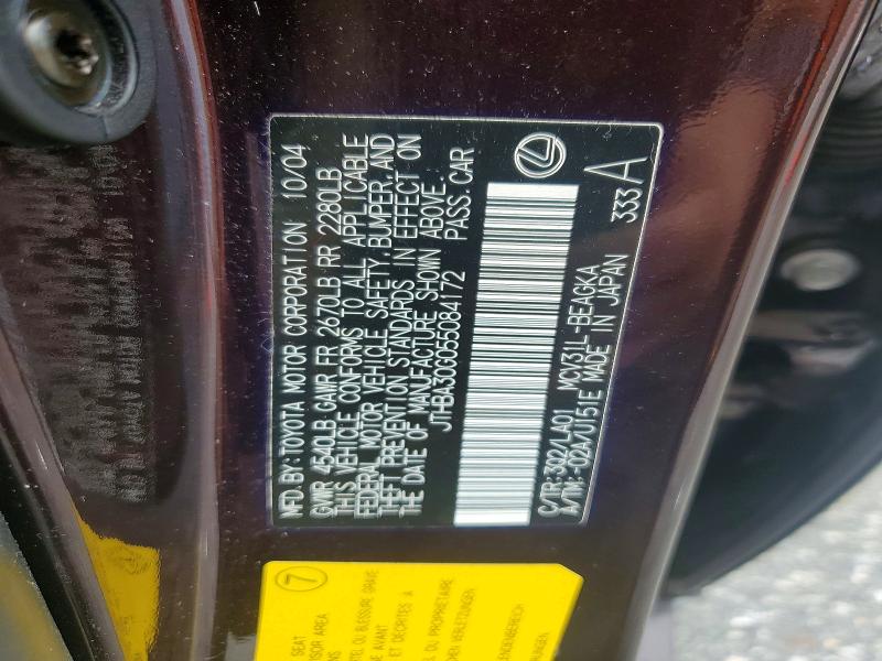 2005 Lexus Es მანქანა იყიდება აუქციონზე, vin: JTHBA30G055084172, აუქციონის ნომერი: 64397316
