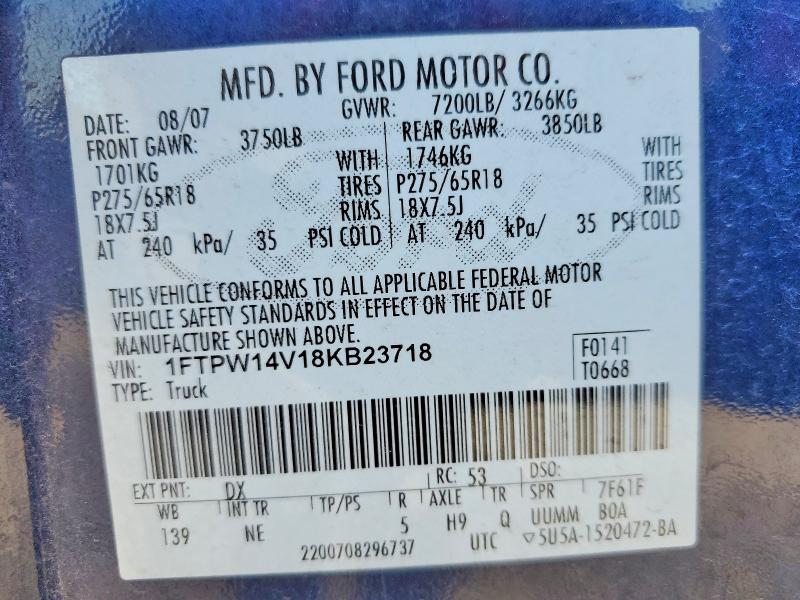 Aukcja sprzedaży 2008 Ford F150, vin: 1FTPW14V18KB23718, numer aukcji: 66414646