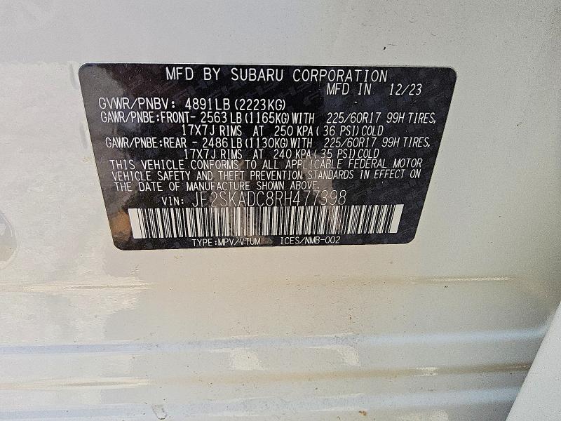 Продаж на аукціоні авто 2024 Subaru Forester, vin: JF2SKADC8RH477398, номер лоту: 63664856