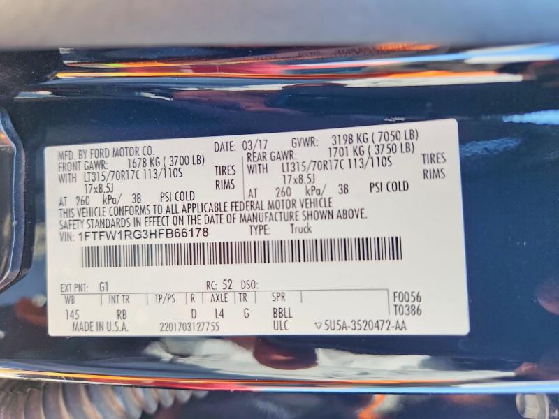Aukcja sprzedaży 2017 Ford F150, vin: 1FTFW1RG3HFB66178, numer aukcji: 63348366
