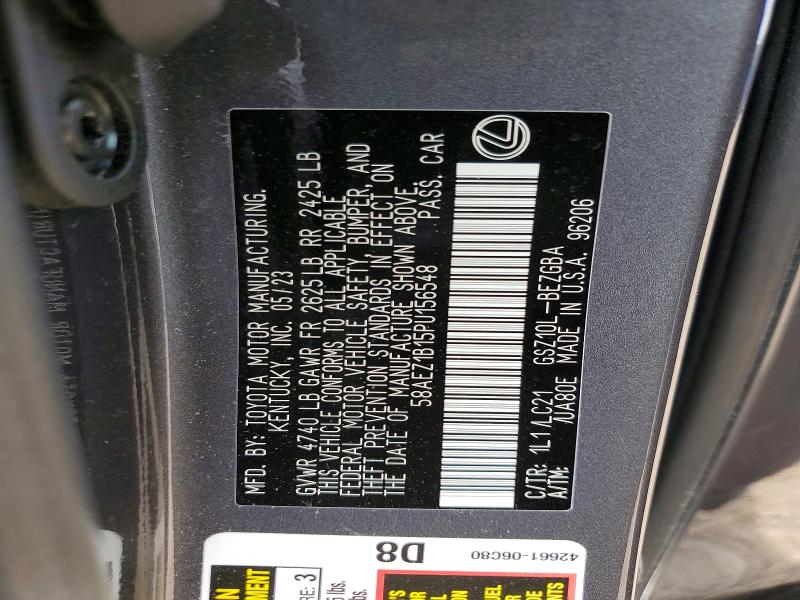 65921876 :رقم المزاد ، 58AEZ1B15PU156548 vin ، 2023 Lexus Es 350 مزاد بيع