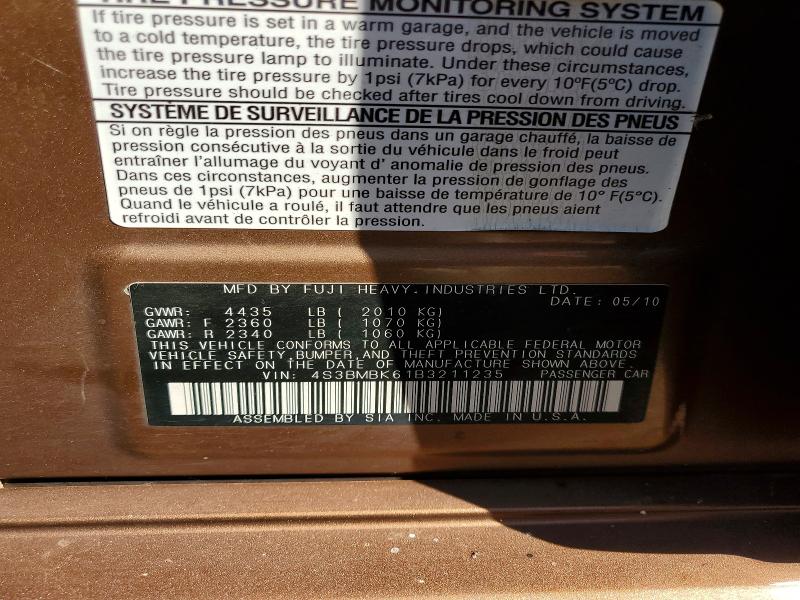 2011 Subaru Legacy მანქანა იყიდება აუქციონზე, vin: 4S3BMBK61B3211235, აუქციონის ნომერი: 66739736