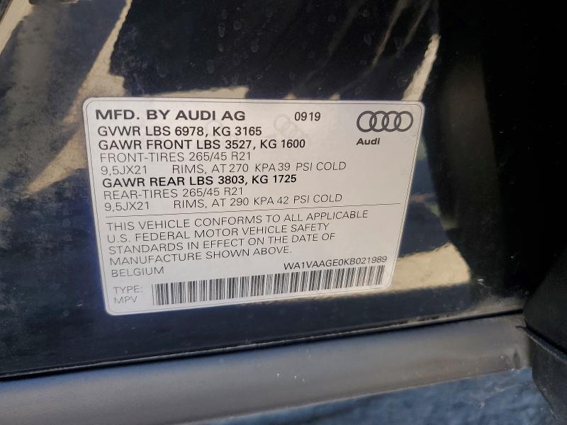 Aukcja sprzedaży 2019 Audi E-tron, vin: WA1VAAGE0KB021989, numer aukcji: 66977226