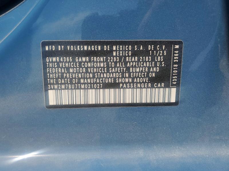 2026 Volkswagen Jetta მანქანა იყიდება აუქციონზე, vin: 3VW2M7BU7TM021027, აუქციონის ნომერი: 63298016