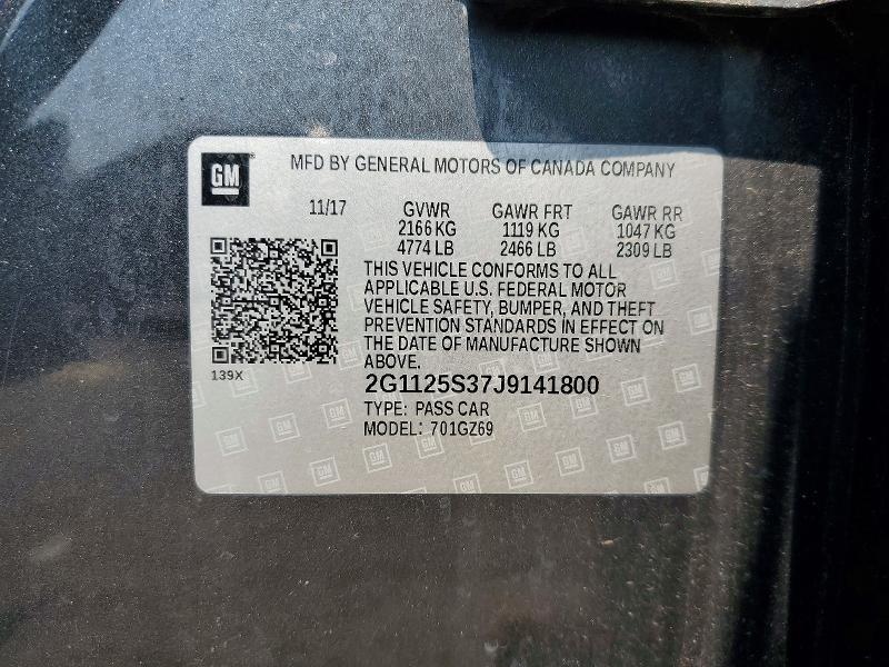 64660266 :رقم المزاد ، 2G1125S37J9141800 vin ، 2018 Chevrolet Impala مزاد بيع