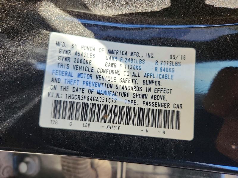 65367686 :رقم المزاد ، 1HGCR3F94GA031672 vin ، 2016 Honda Accord مزاد بيع