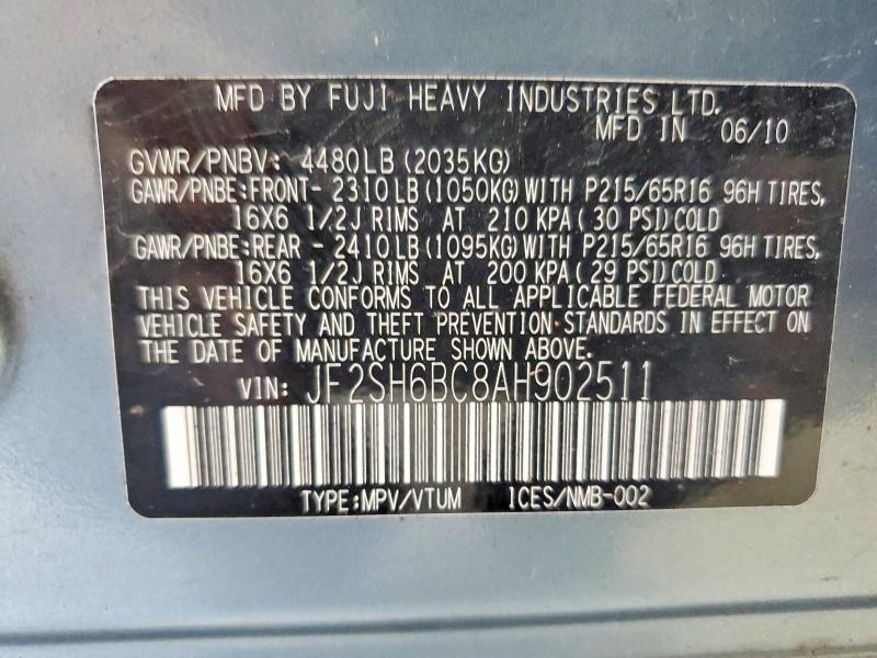 Продаж на аукціоні авто 2010 Subaru Forester, vin: JF2SH6BC8AH902511, номер лоту: 66022026