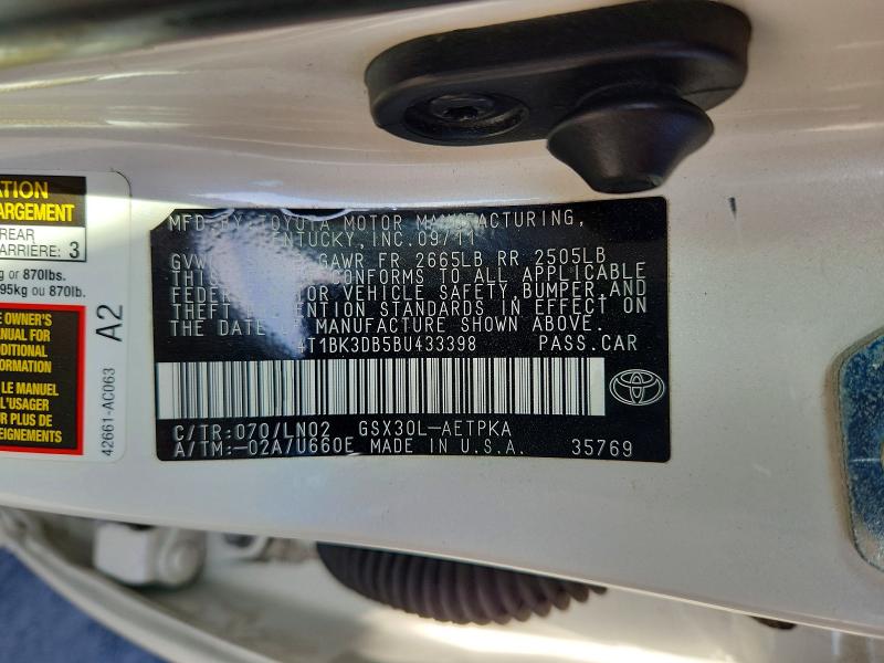 Aukcja sprzedaży 2011 Toyota Avalon, vin: 4T1BK3DB5BU433398, numer aukcji: 65725196