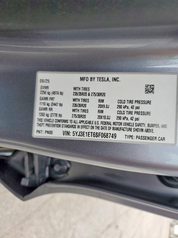 Продажа на аукционе авто 2025 Tesla Model 3, vin: 5YJ3E1ET6SF068749, номер лота: 64951656