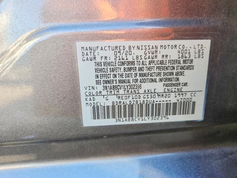 2020 Nissan Sentra მანქანა იყიდება აუქციონზე, vin: 3N1AB8CV1LY302396, აუქციონის ნომერი: 66024096