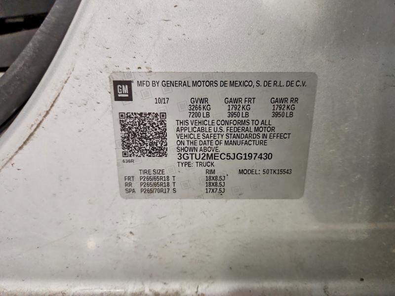 2018 Gmc Sierra მანქანა იყიდება აუქციონზე, vin: 3GTU2MEC5JG197430, აუქციონის ნომერი: 64826376