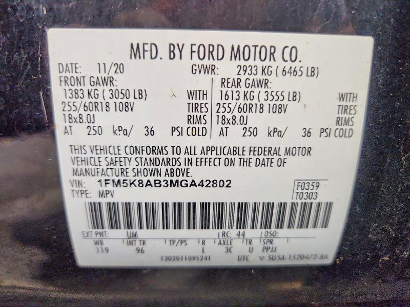 Aukcja sprzedaży 2021 Ford Explorer, vin: 1FM5K8AB3MGA42802, numer aukcji: 65118656