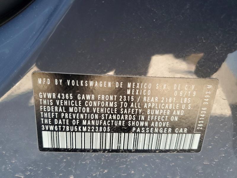 Продаж на аукціоні авто 2019 Volkswagen Jetta, vin: 3VW6T7BU5KM223805, номер лоту: 66380956