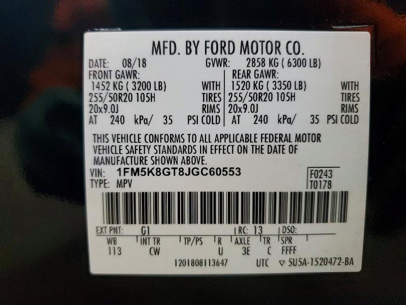 Aukcja sprzedaży 2018 Ford Explorer, vin: 1FM5K8GT8JGC60553, numer aukcji: 66796926