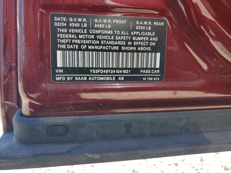 64167916 :رقم المزاد ، YS3FD49Y241041821 vin ، 2004 Saab 9-3 مزاد بيع