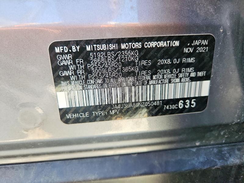 Продажа на аукционе авто 2022 Mitsubishi Outlander, vin: JA4J3UA89NZ050481, номер лота: 64453406