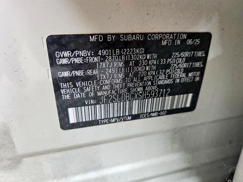 64290136 :رقم المزاد ، JF2SLDBCXSH593712 vin ، 2025 Subaru Forester مزاد بيع
