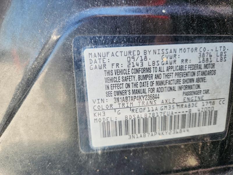 66357046 :رقم المزاد ، 3N1AB7AP4KY236844 vin ، 2019 Nissan Sentra مزاد بيع